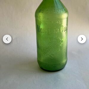 Vintage Mountain Dew HillBilly Tickle Your Innards Green Emb Glass 10oz Bottle